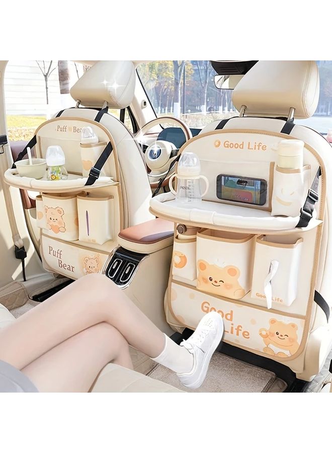 Donut Bear Car Seat Back Organizer With Foldable Table Cup Holder And Storage Bag - Image 1
